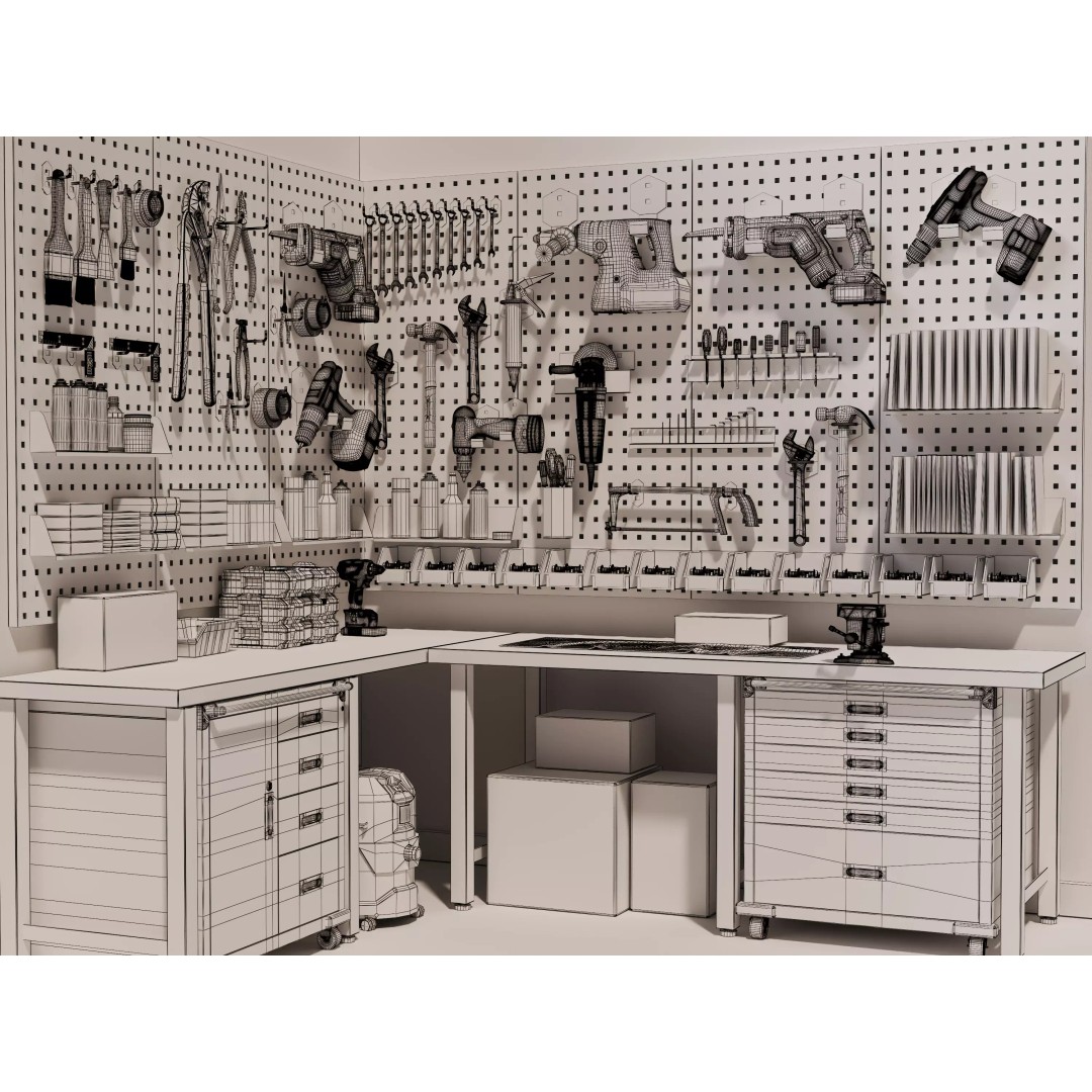 Ultimate Garage Workshop 3D Model – Professional L-Shaped Workbench, FBX, OBJ - View 12