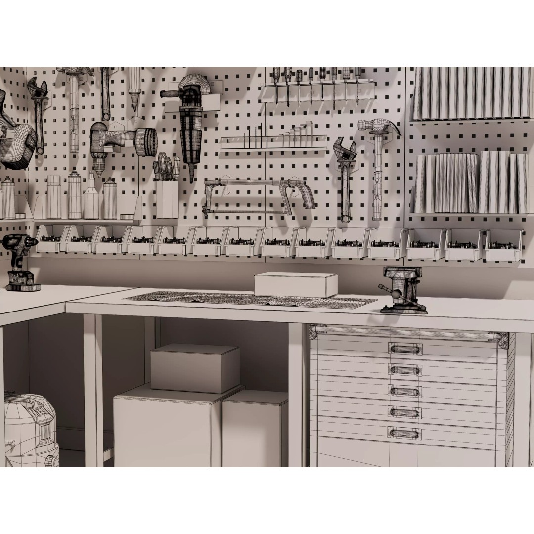 Ultimate Garage Workshop 3D Model – Professional L-Shaped Workbench, FBX, OBJ - View 14