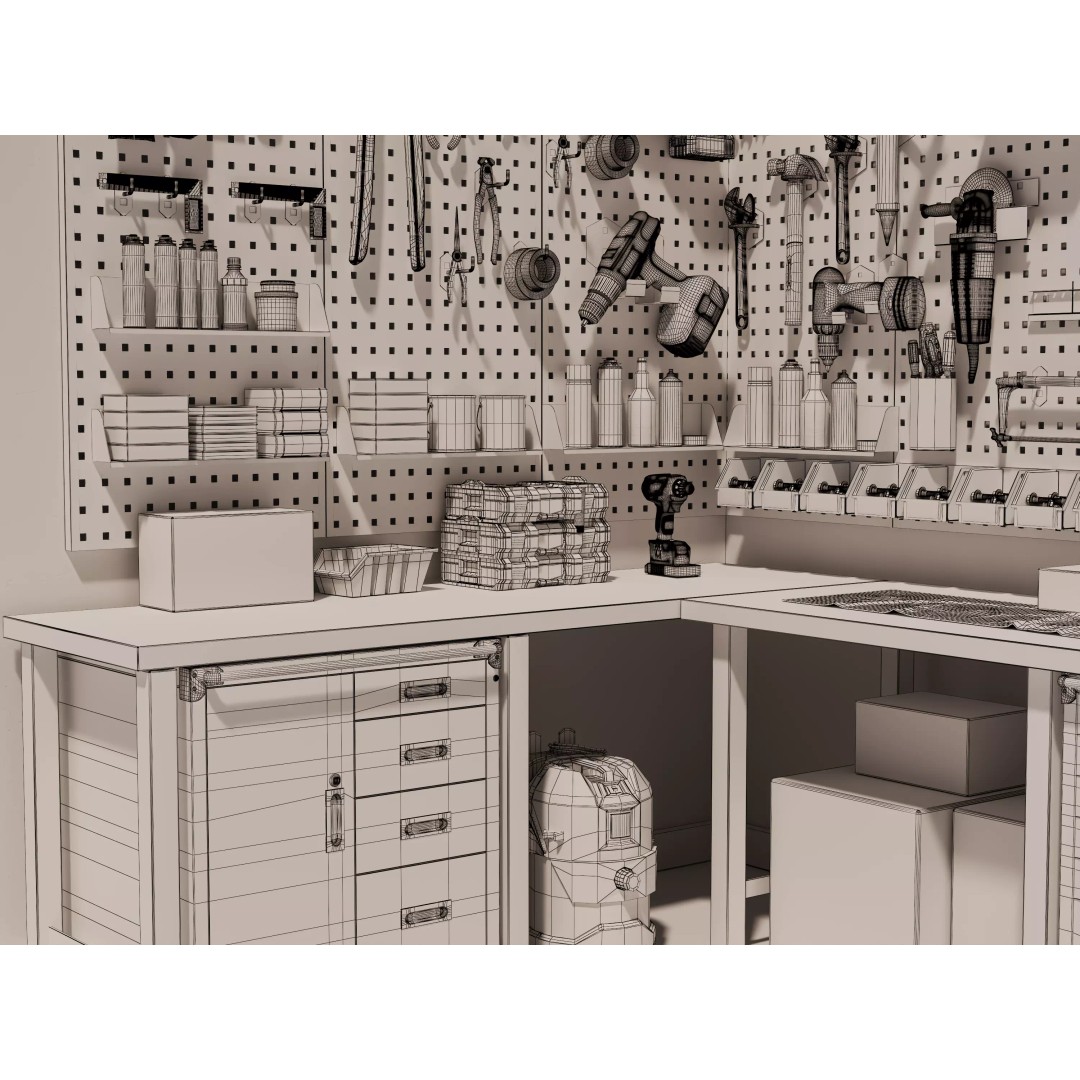 Ultimate Garage Workshop 3D Model – Professional L-Shaped Workbench, FBX, OBJ - View 15