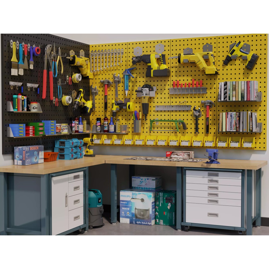 Ultimate Garage Workshop 3D Model – Professional L-Shaped Workbench, FBX, OBJ - View 2