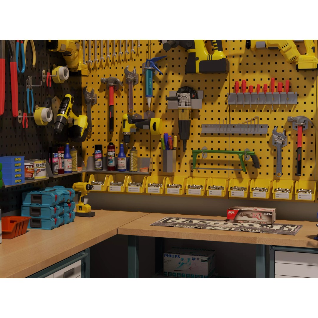 Ultimate Garage Workshop 3D Model – Professional L-Shaped Workbench, FBX, OBJ - View 3
