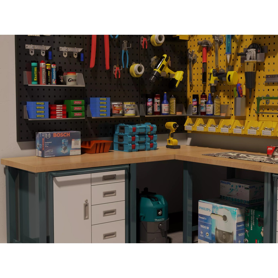 Ultimate Garage Workshop 3D Model – Professional L-Shaped Workbench, FBX, OBJ - View 8