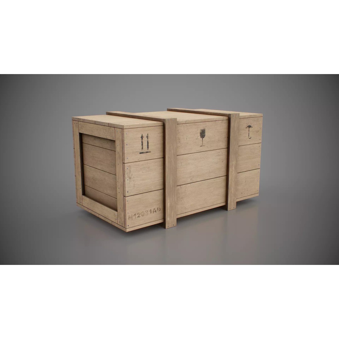 Medium Wooden Box 3D Model – Low Poly Game Asset, PBR Textures - View 11