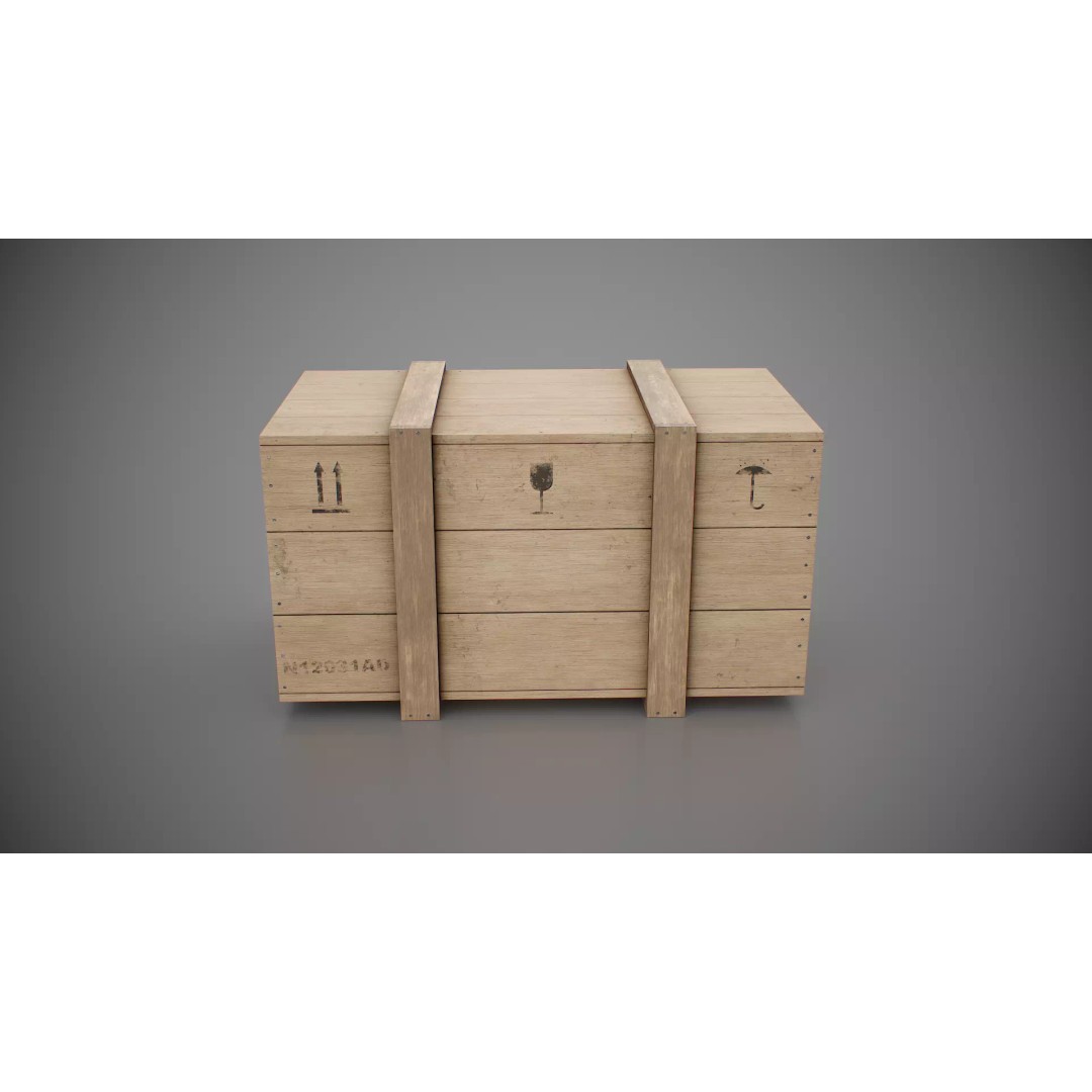 Medium Wooden Box 3D Model – Low Poly Game Asset, PBR Textures - View 13