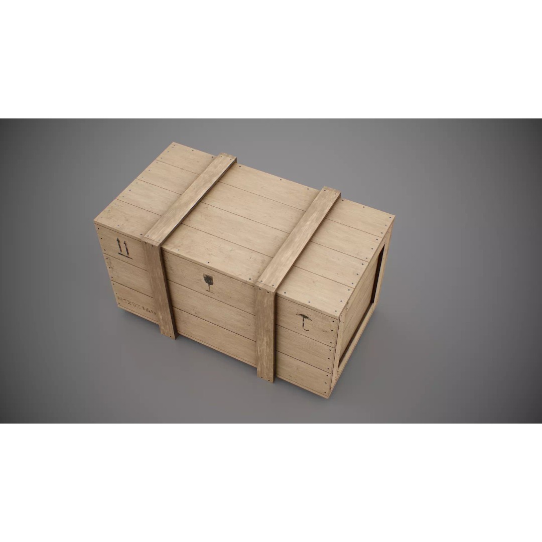 Medium Wooden Box 3D Model – Low Poly Game Asset, PBR Textures - View 14