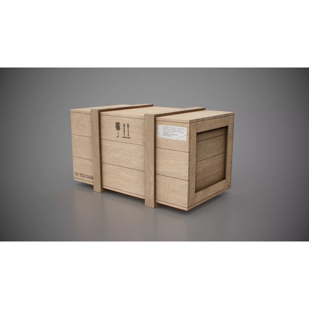 Medium Wooden Box 3D Model – Low Poly Game Asset, PBR Textures - View 9