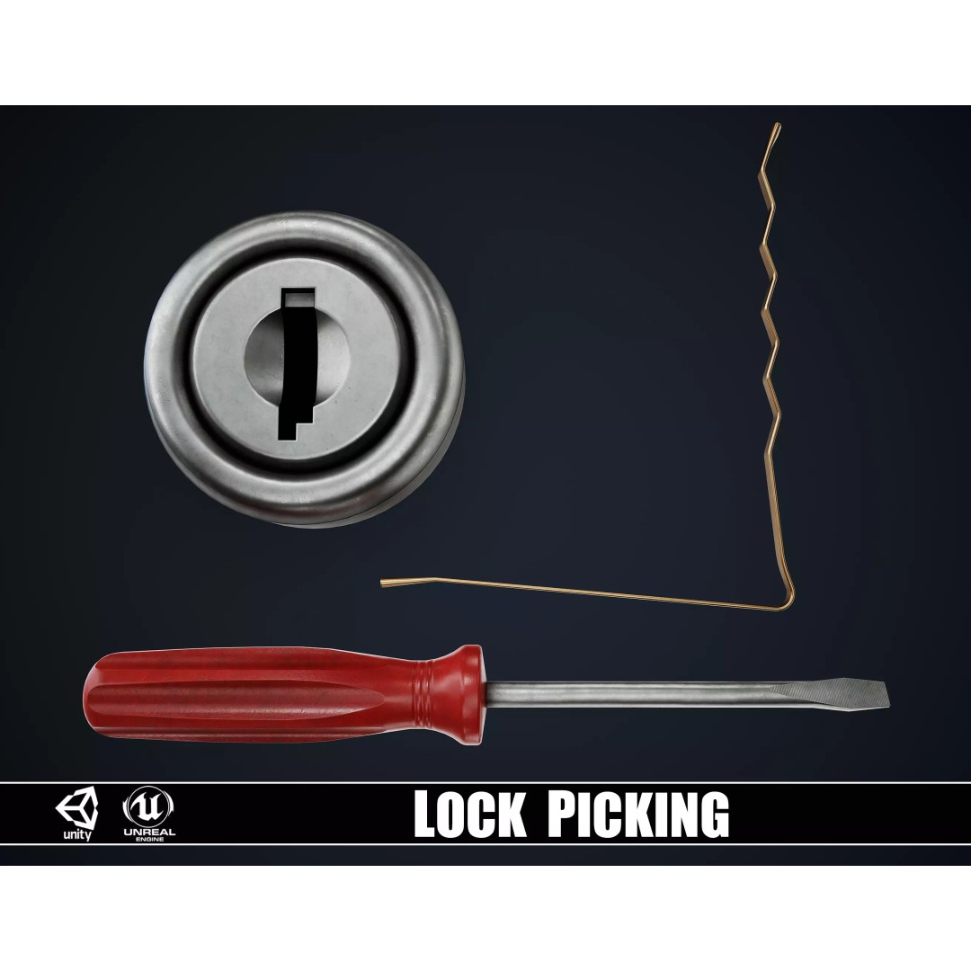 Lock Picking 3D Model – Low Poly Game Asset, FBX, Blender - View 2