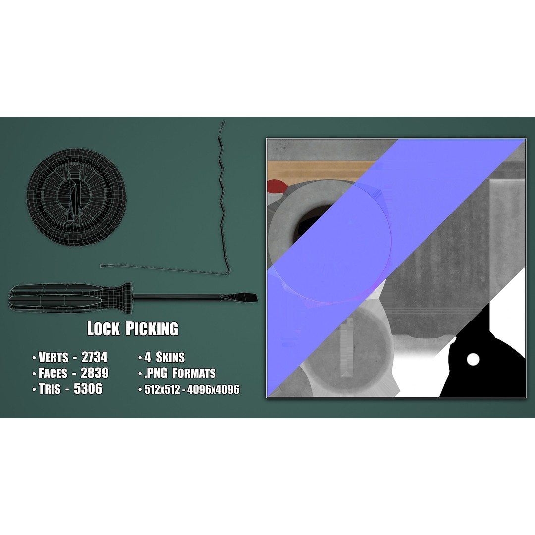 Lock Picking 3D Model – Low Poly Game Asset, FBX, Blender - View 4