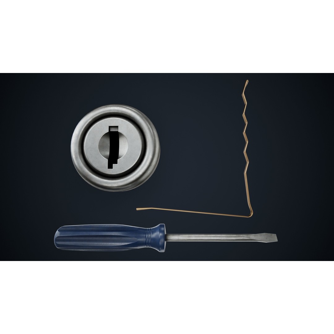 Lock Picking 3D Model – Low Poly Game Asset, FBX, Blender - View 6
