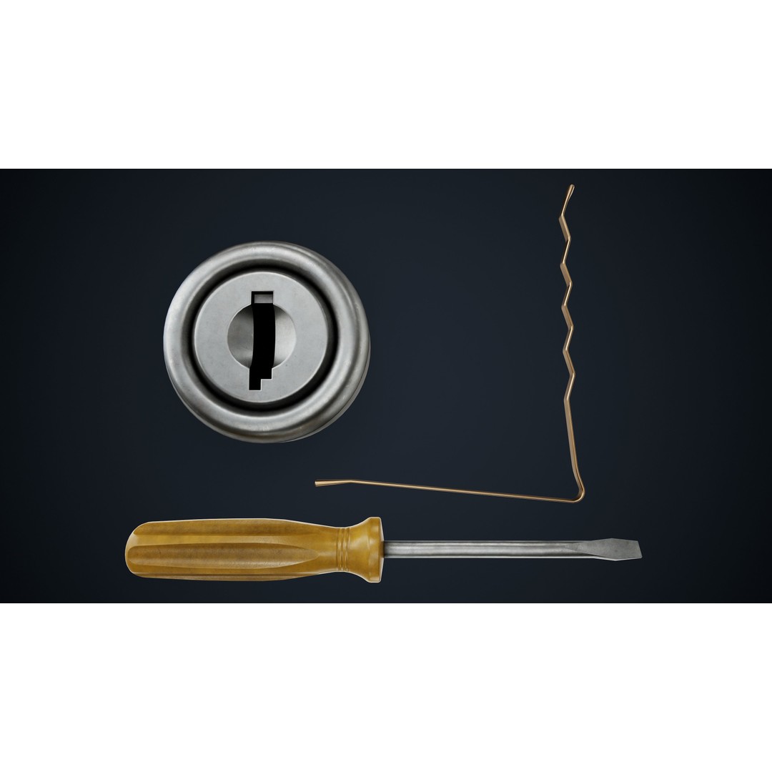 Lock Picking 3D Model – Low Poly Game Asset, FBX, Blender - View 7