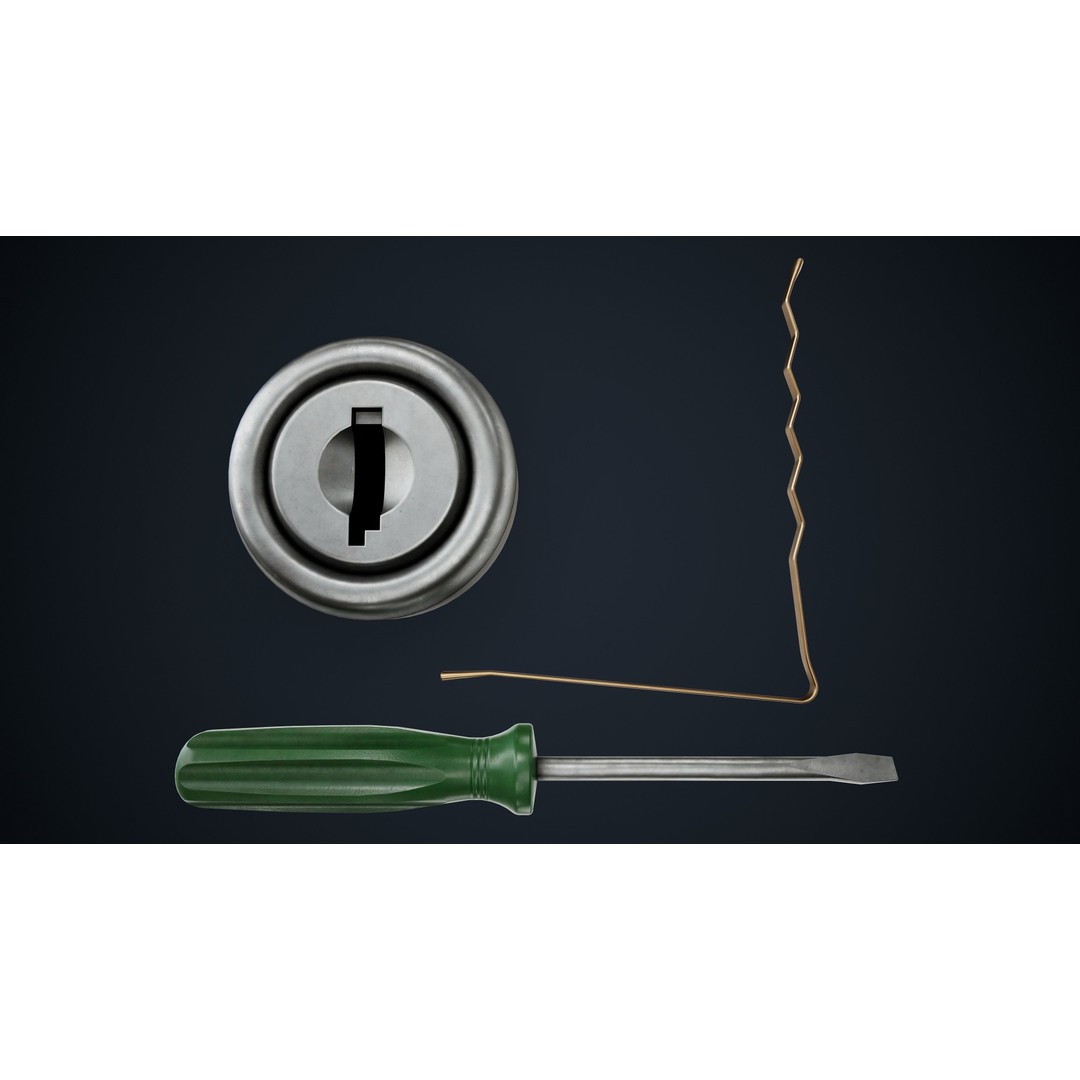 Lock Picking 3D Model – Low Poly Game Asset, FBX, Blender - View 8