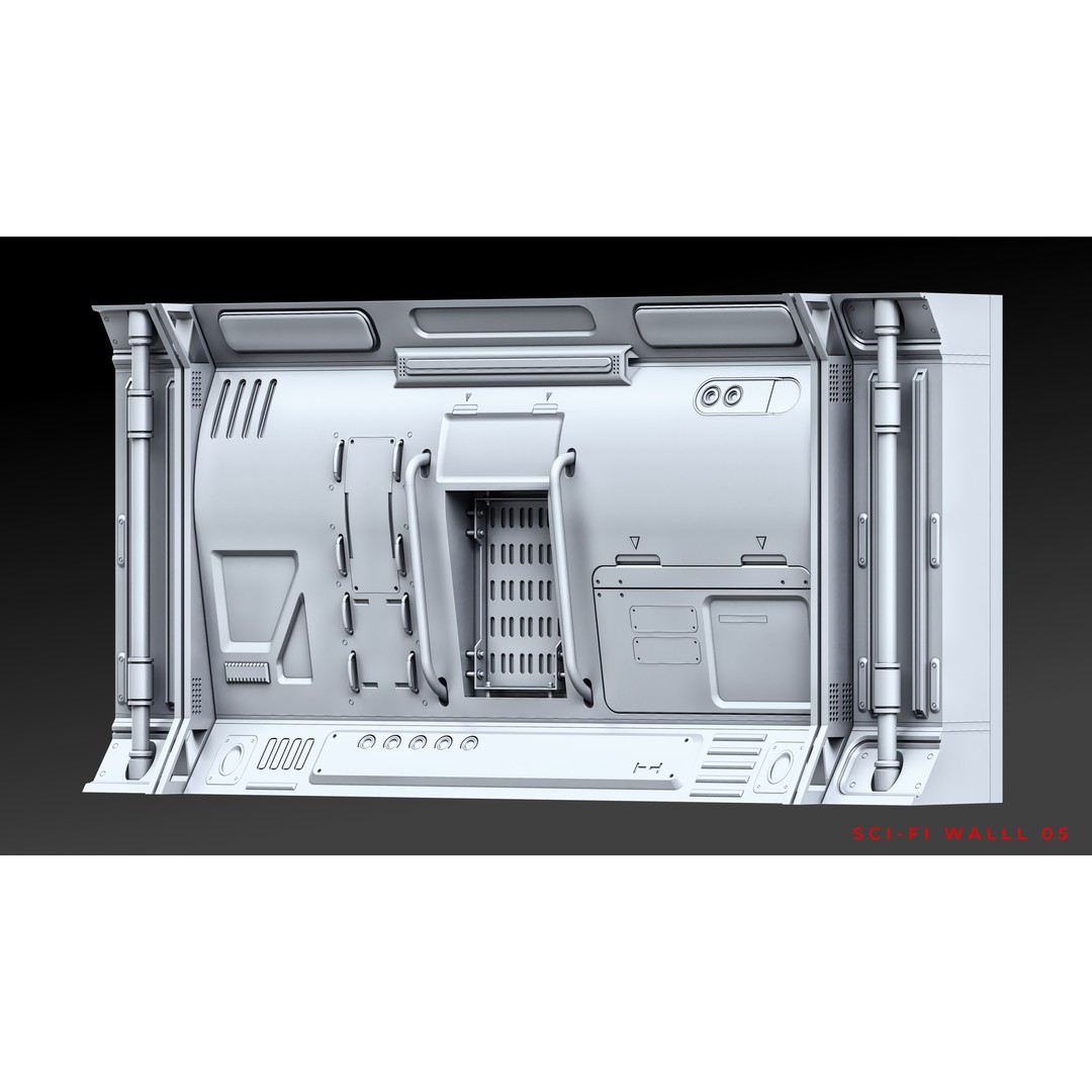 Sci-Fi Wall Panels 3D Model – Unique Hard-Surface Props, FBX, OBJ - View 11