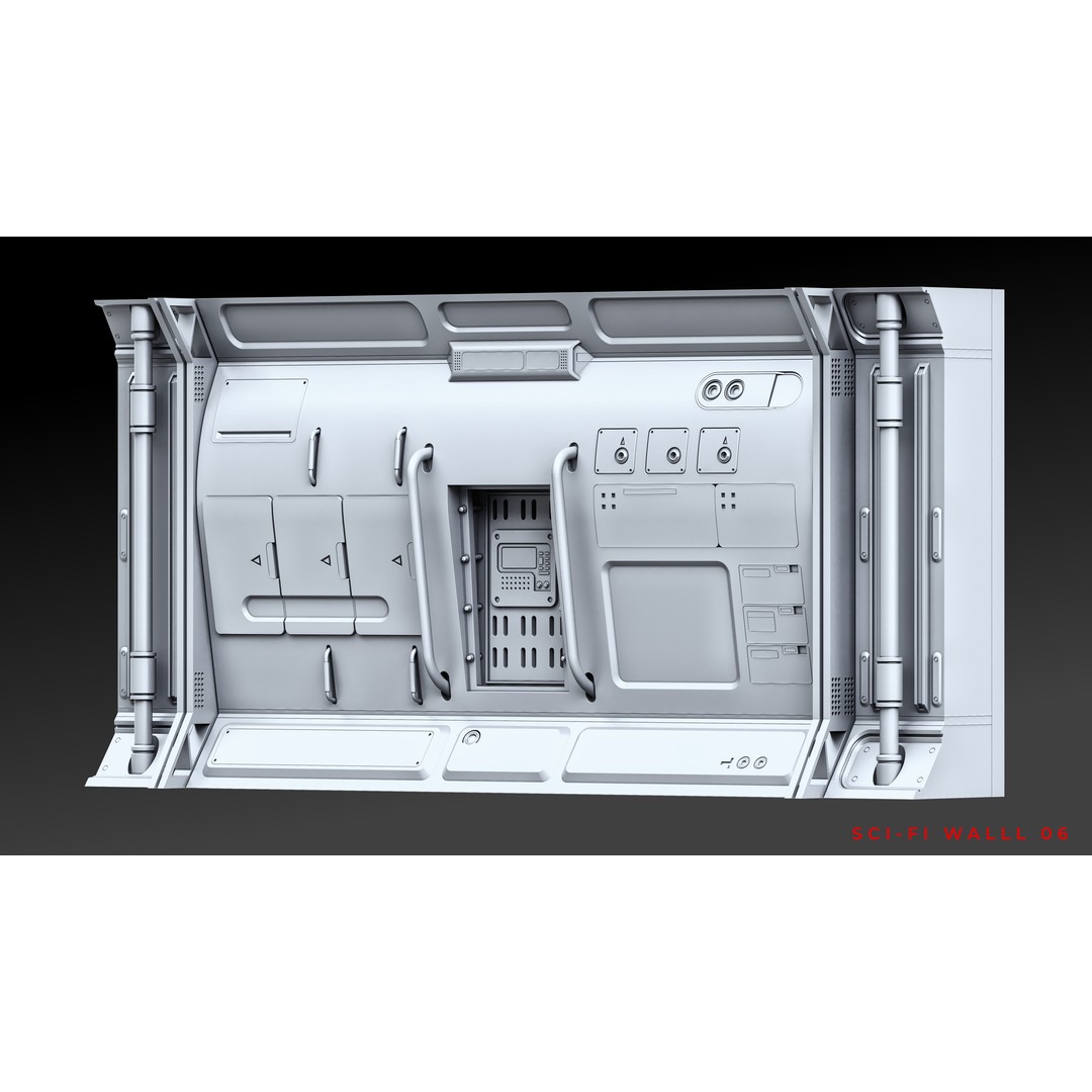 Sci-Fi Wall Panels 3D Model – Unique Hard-Surface Props, FBX, OBJ - View 13