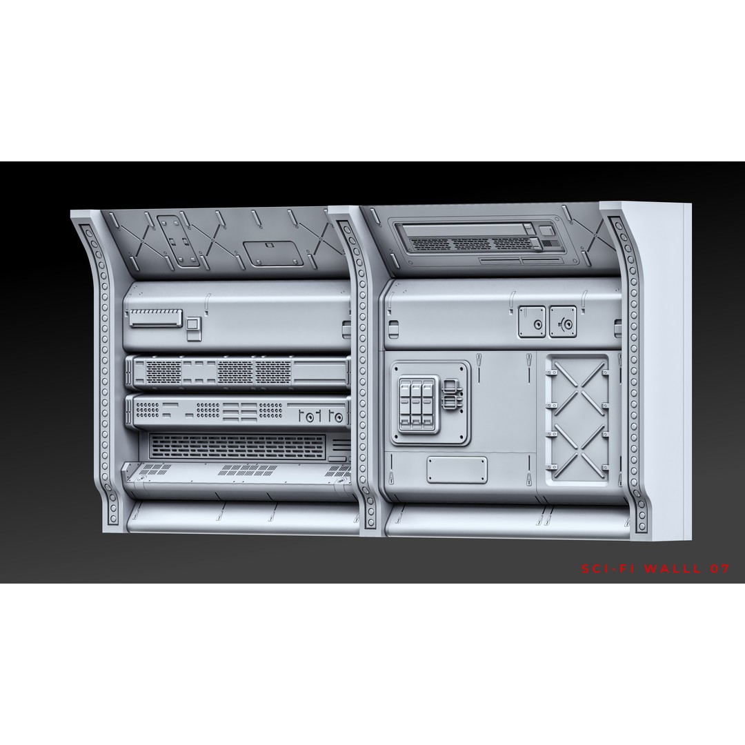 Sci-Fi Wall Panels 3D Model – Unique Hard-Surface Props, FBX, OBJ - View 15
