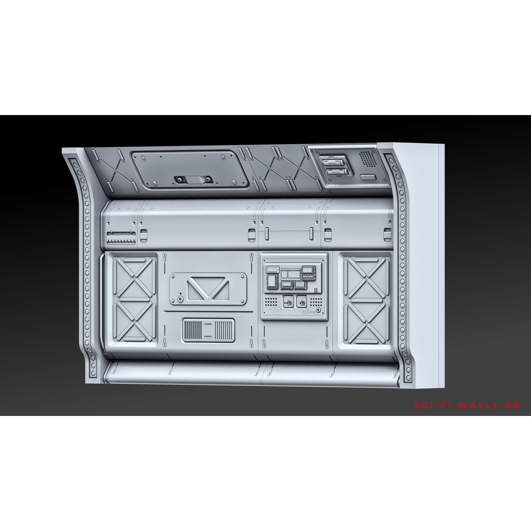 Sci-Fi Wall Panels 3D Model – Unique Hard-Surface Props, FBX, OBJ - View 17