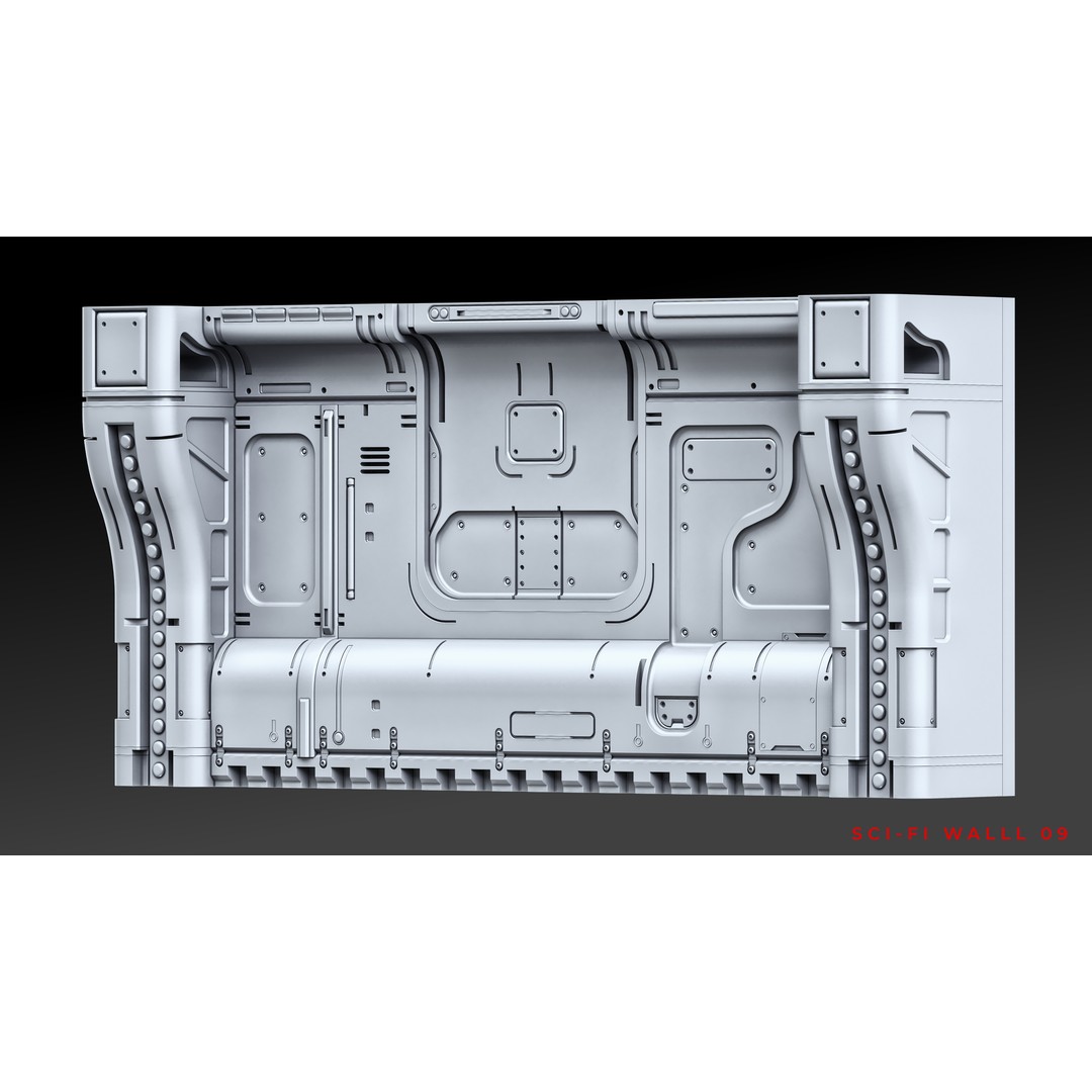 Sci-Fi Wall Panels 3D Model – Unique Hard-Surface Props, FBX, OBJ - View 19