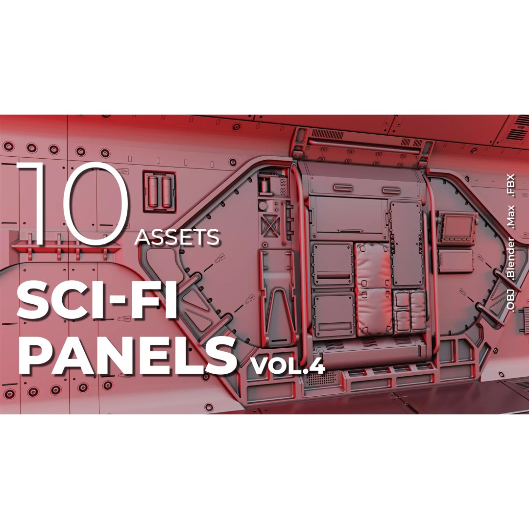 Sci-Fi Wall Panels 3D Model – Unique Hard-Surface Props, FBX, OBJ - View 2