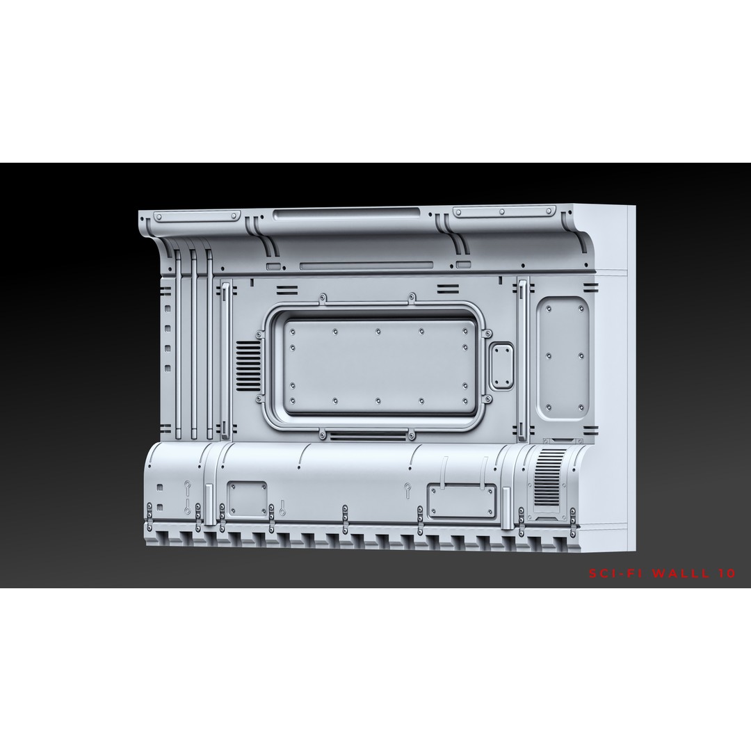 Sci-Fi Wall Panels 3D Model – Unique Hard-Surface Props, FBX, OBJ - View 21