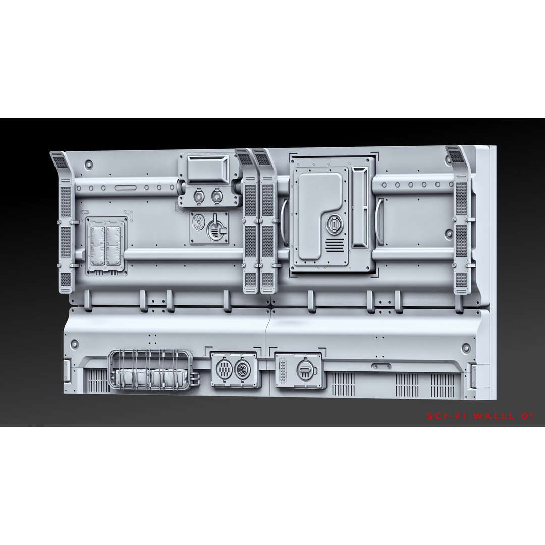 Sci-Fi Wall Panels 3D Model – Unique Hard-Surface Props, FBX, OBJ - View 3