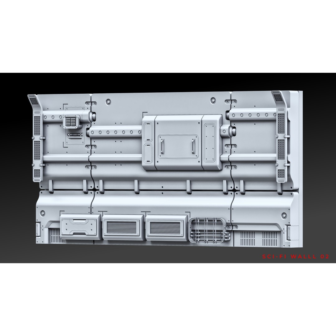 Sci-Fi Wall Panels 3D Model – Unique Hard-Surface Props, FBX, OBJ - View 5