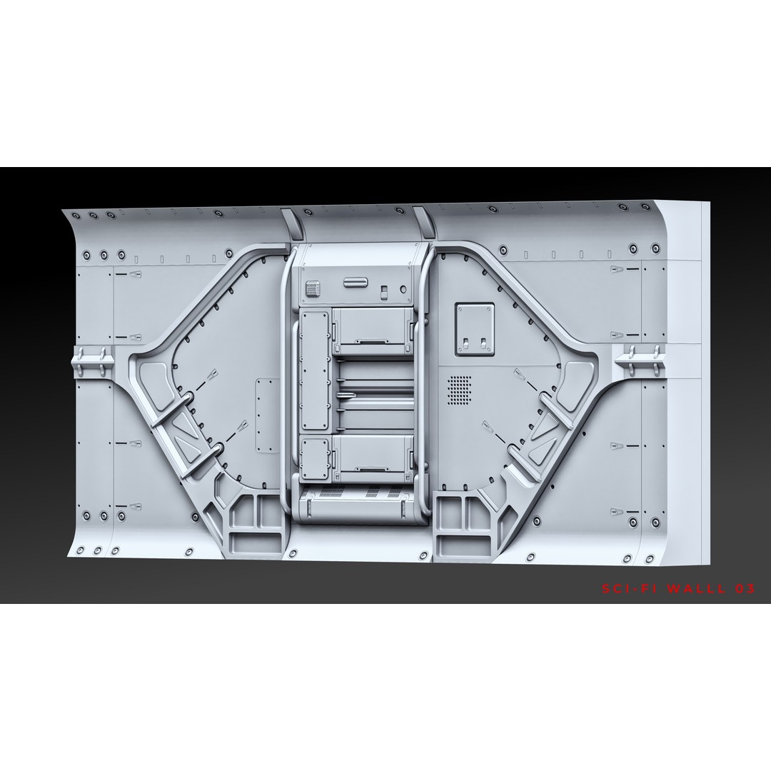 Sci-Fi Wall Panels 3D Model – Unique Hard-Surface Props, FBX, OBJ - View 7