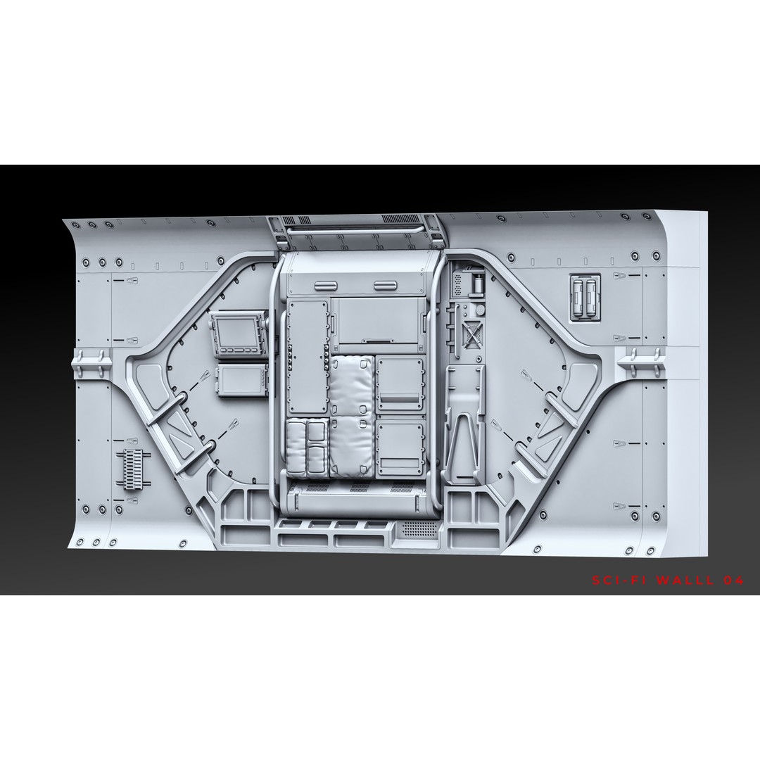 Sci-Fi Wall Panels 3D Model – Unique Hard-Surface Props, FBX, OBJ - View 9