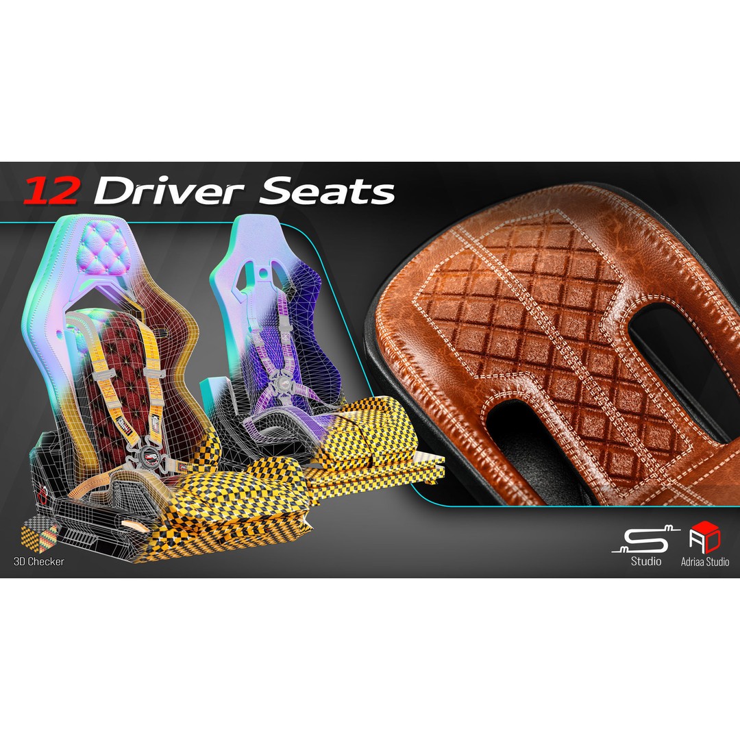 Driver Seats 3D Model – Low Poly Racing Seats with PBR Textures - View 10