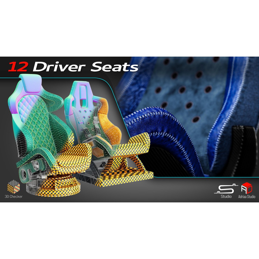 Driver Seats 3D Model – Low Poly Racing Seats with PBR Textures - View 11
