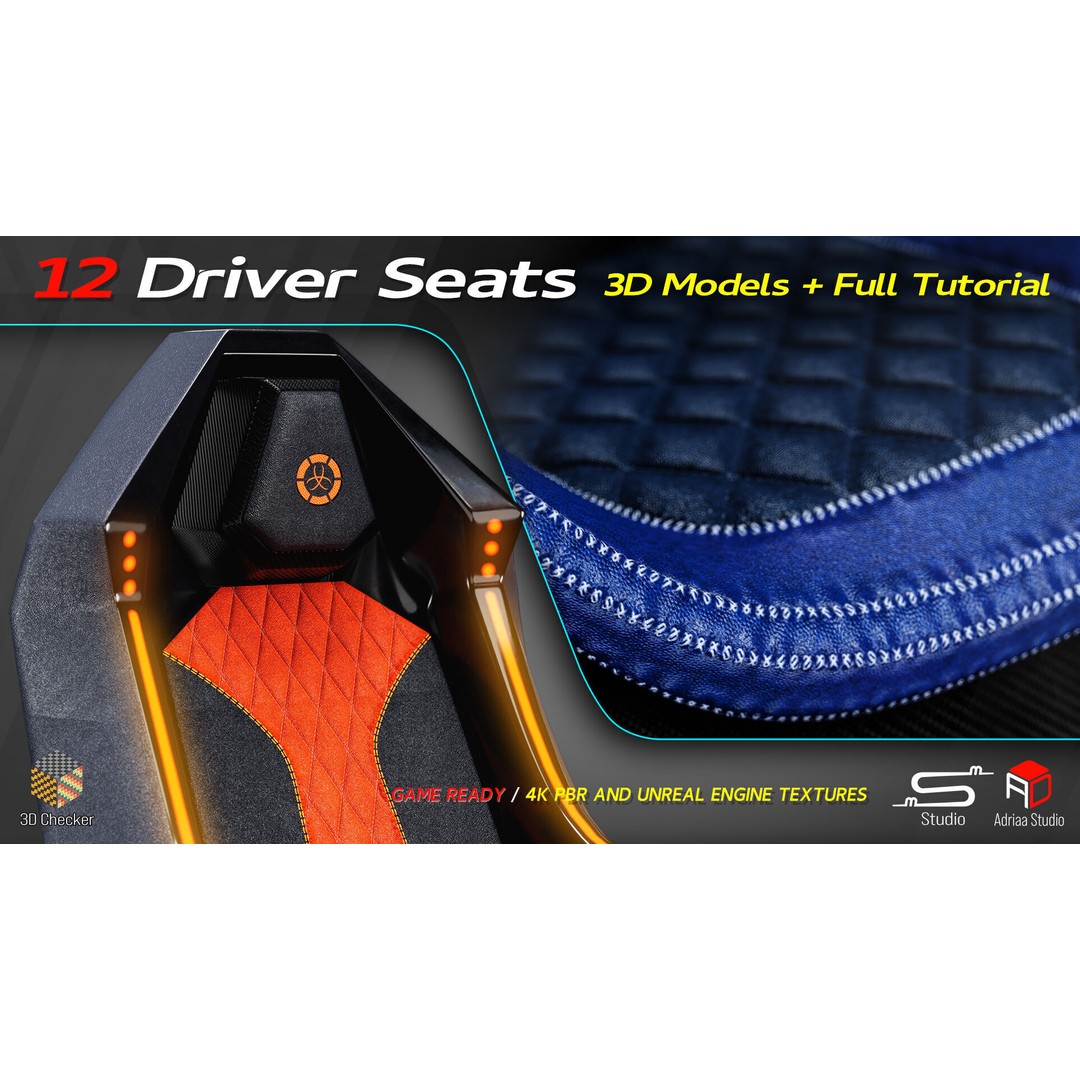 Driver Seats 3D Model – Low Poly Racing Seats with PBR Textures - View 12