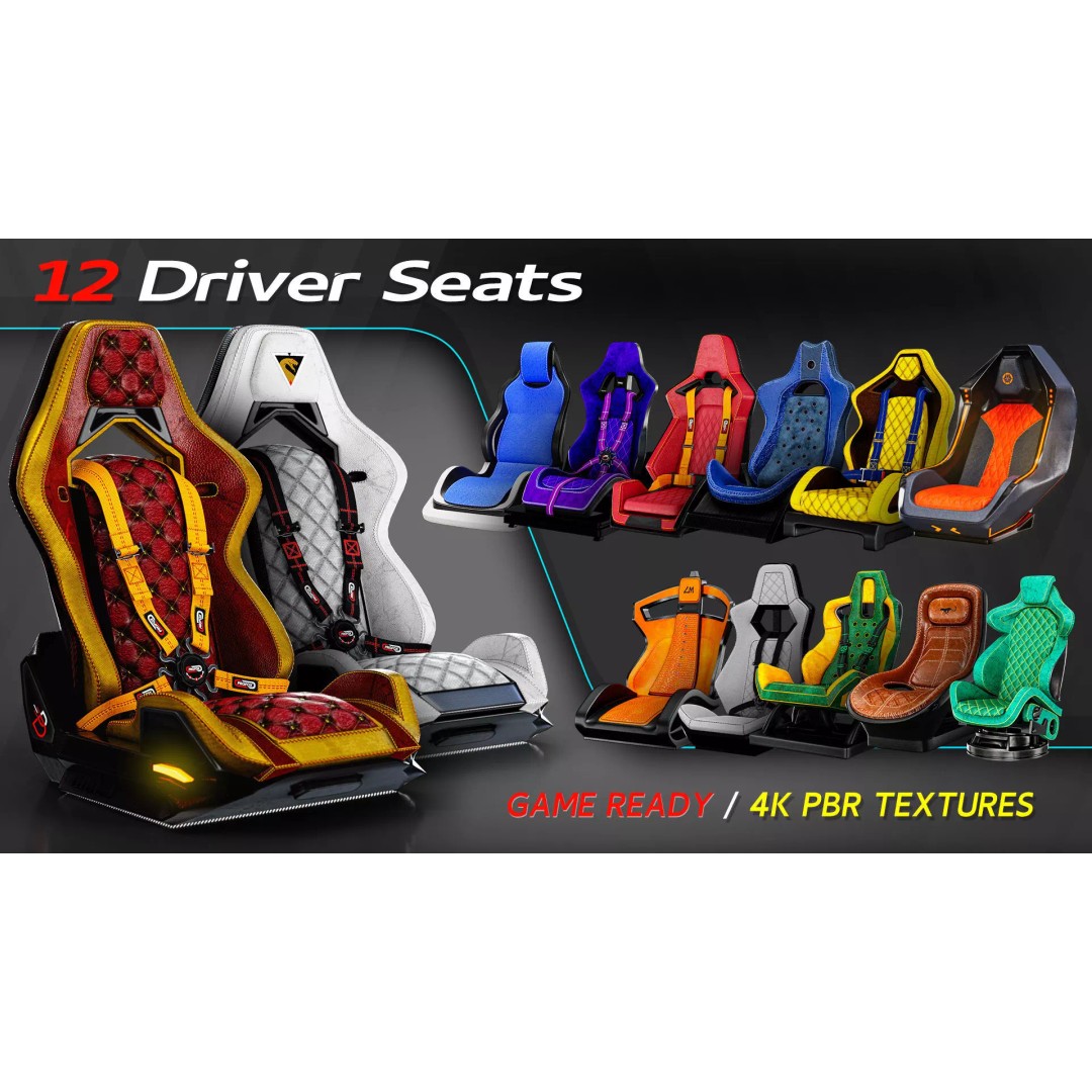 Driver Seats 3D Model – Low Poly Racing Seats with PBR Textures - View 2