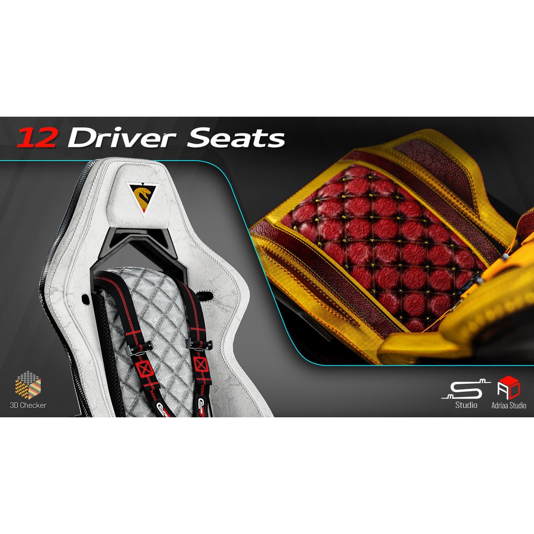 Driver Seats 3D Model – Low Poly Racing Seats with PBR Textures - View 3