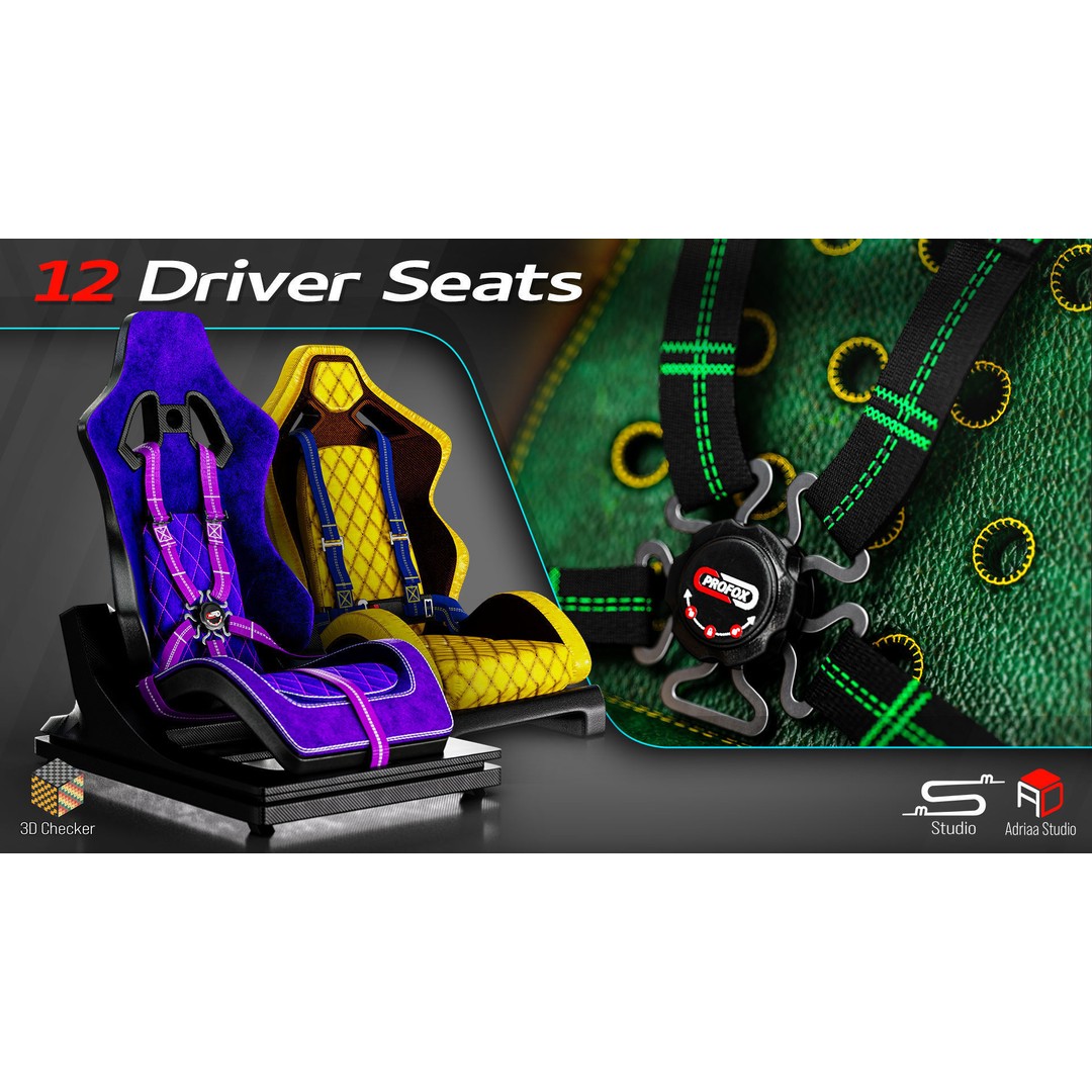 Driver Seats 3D Model – Low Poly Racing Seats with PBR Textures - View 4