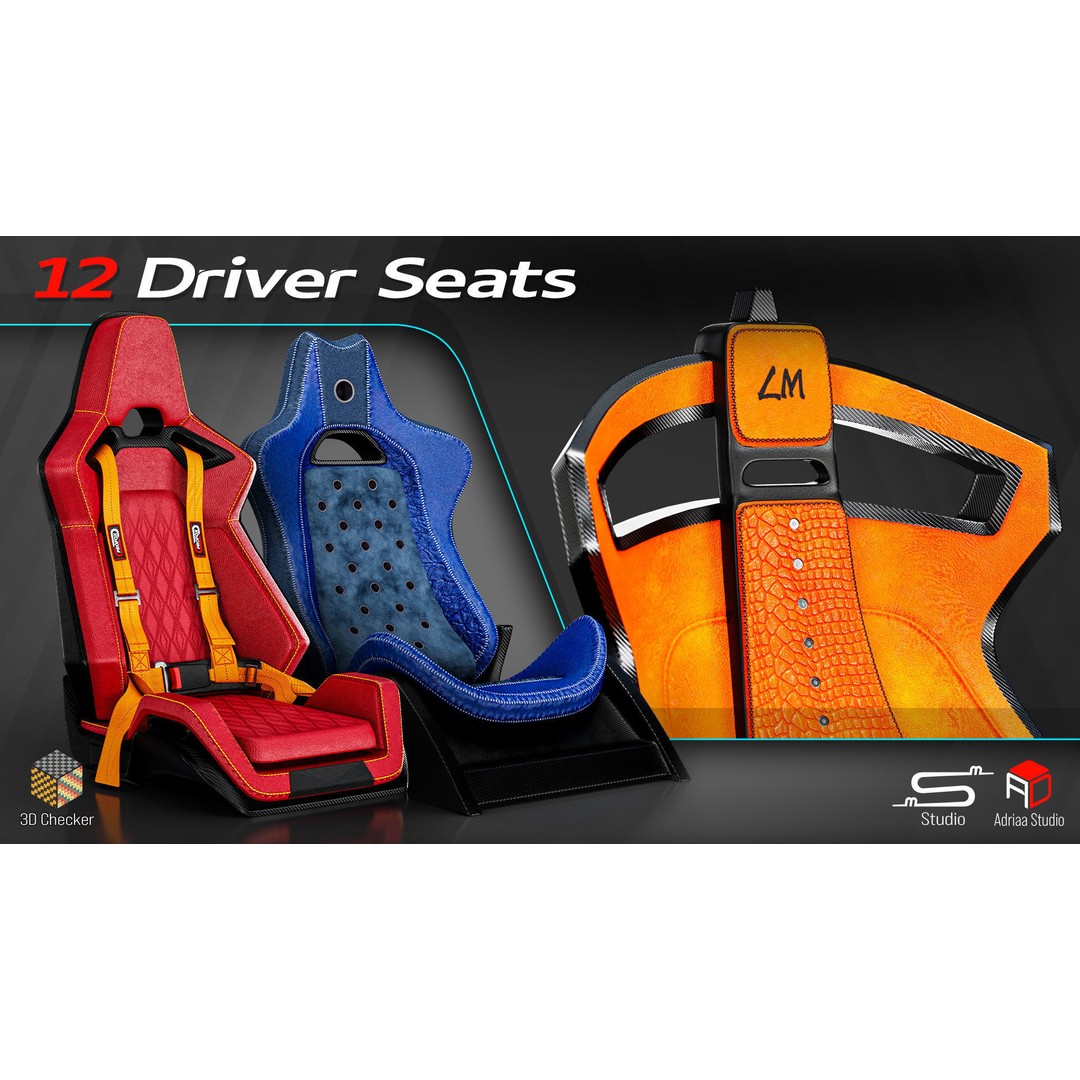Driver Seats 3D Model – Low Poly Racing Seats with PBR Textures - View 5