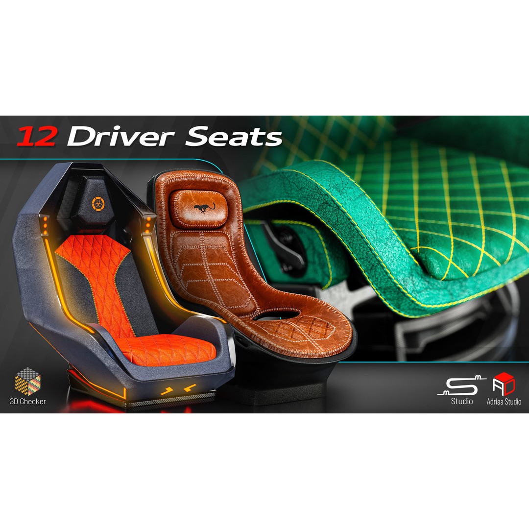 Driver Seats 3D Model – Low Poly Racing Seats with PBR Textures - View 6
