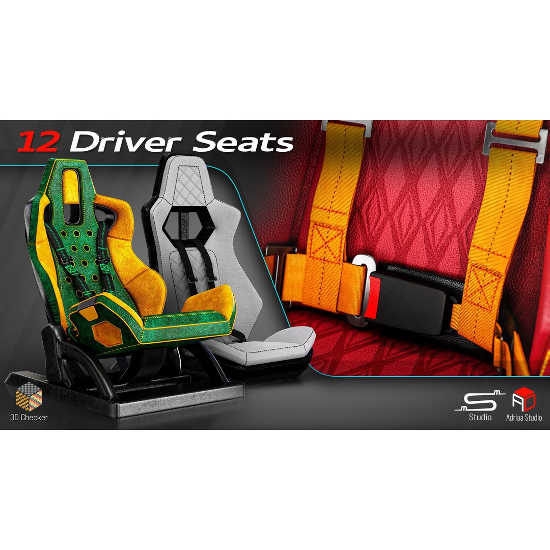 Driver Seats 3D Model – Low Poly Racing Seats with PBR Textures - View 7