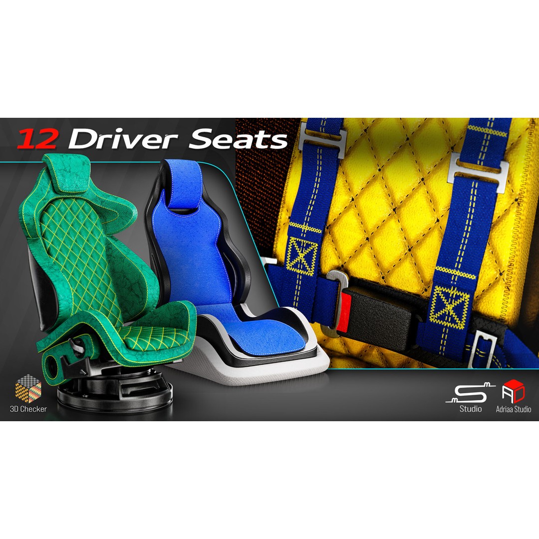 Driver Seats 3D Model – Low Poly Racing Seats with PBR Textures - View 8