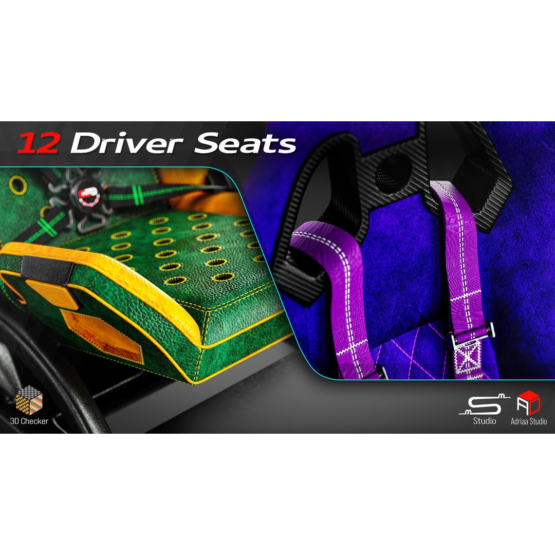 Driver Seats 3D Model – Low Poly Racing Seats with PBR Textures - View 9