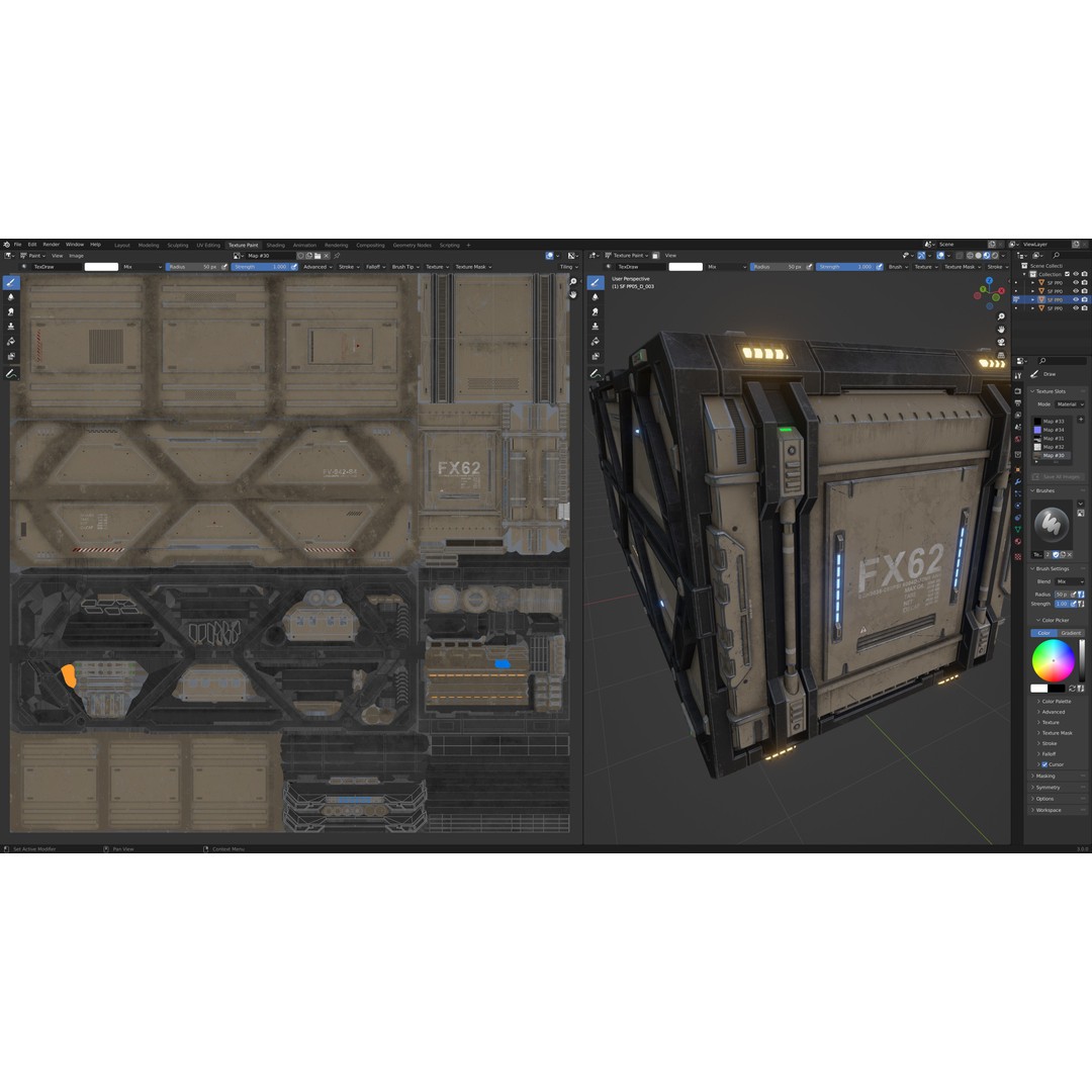 Sci-Fi Container Type D 3D Model – Low Poly PBR Asset, FBX/Blender