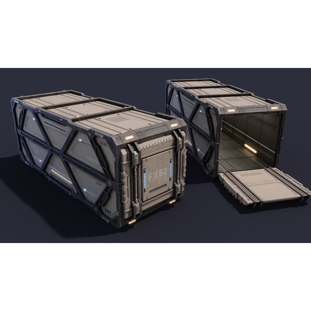 Sci-Fi Container Type D 3D Model – Low Poly PBR Asset, FBX/Blender - View 3