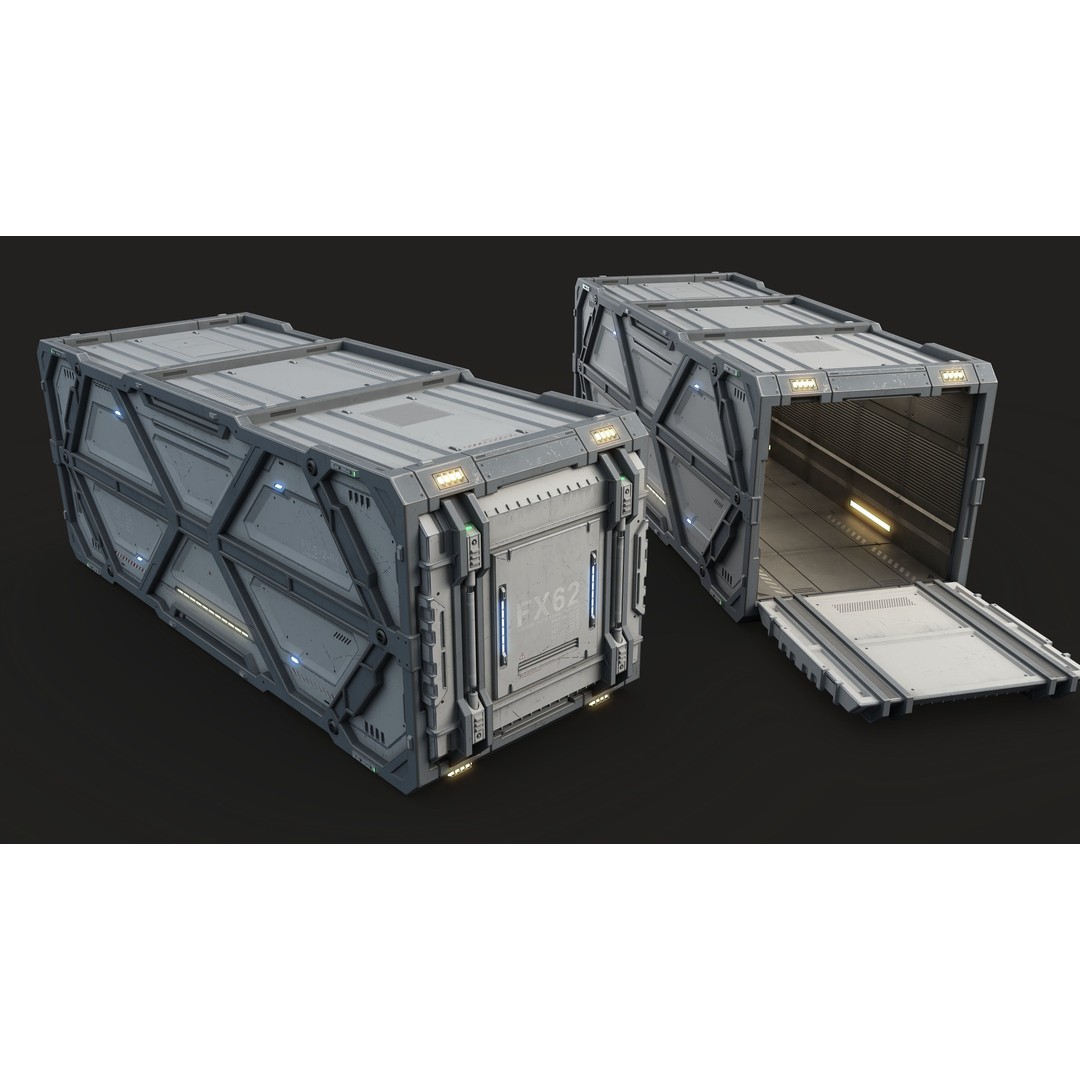 Sci-Fi Container Type D 3D Model – Low Poly PBR Asset, FBX/Blender - View 4