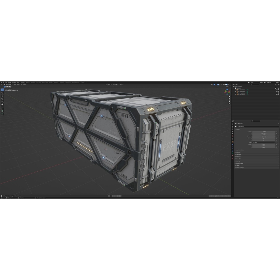 Sci-Fi Container Type D 3D Model – Low Poly PBR Asset, FBX/Blender - View 7