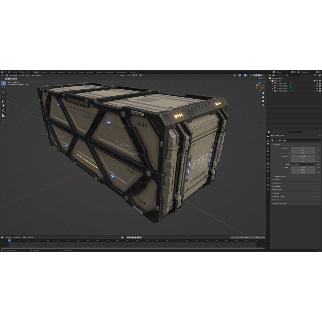 Sci-Fi Container Type D 3D Model – Low Poly PBR Asset, FBX/Blender - View 8