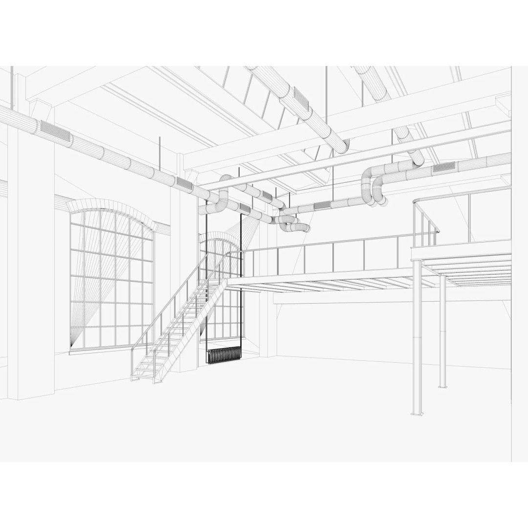 Loft Interior 3D Model – Industrial Living Room Scene, FBX, Blender - View 12