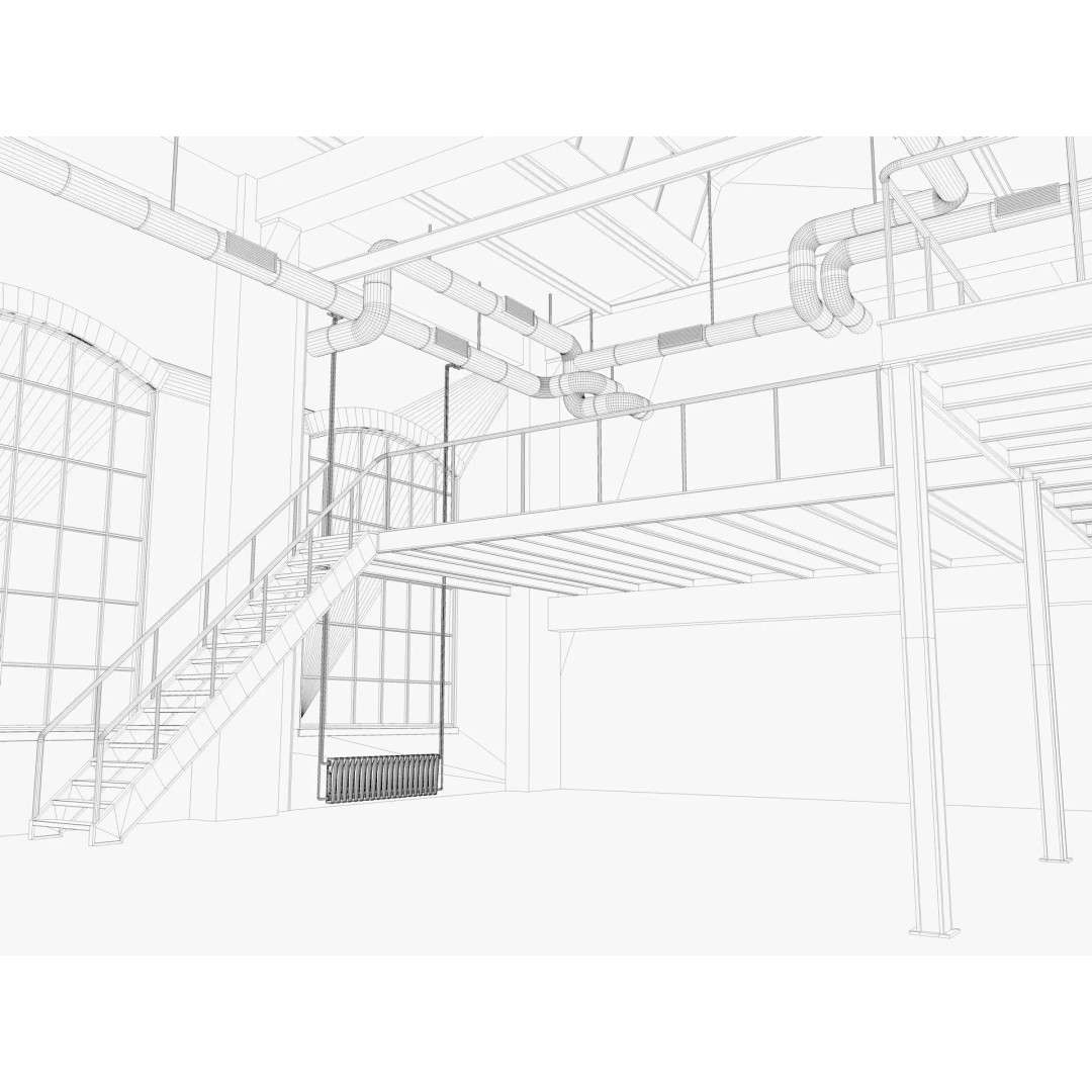 Loft Interior 3D Model – Industrial Living Room Scene, FBX, Blender - View 14