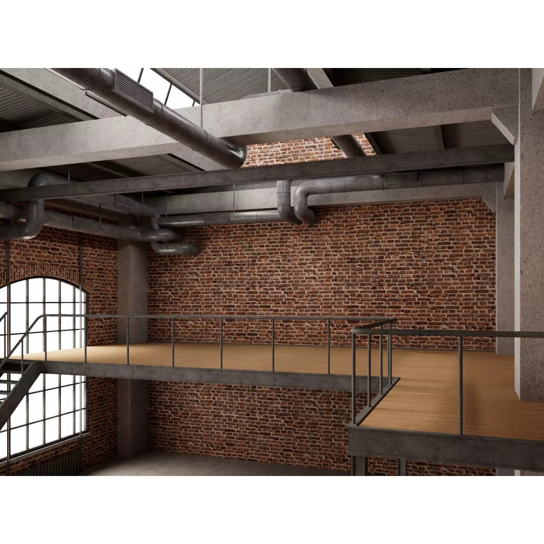 Loft Interior 3D Model – Industrial Living Room Scene, FBX, Blender - View 6