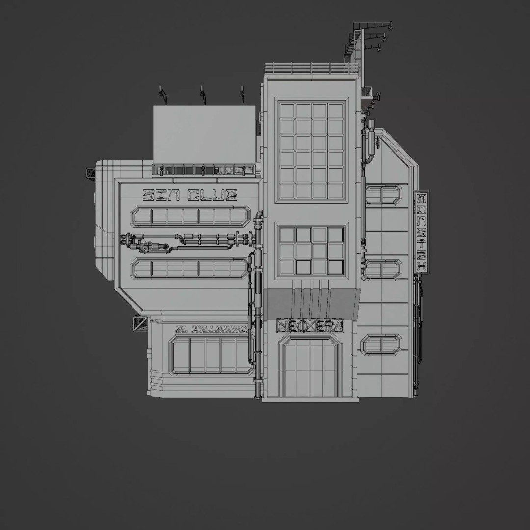 Futuristic Neon Building 3D Model – Low Poly Modular Design, FBX, Blender - View 12