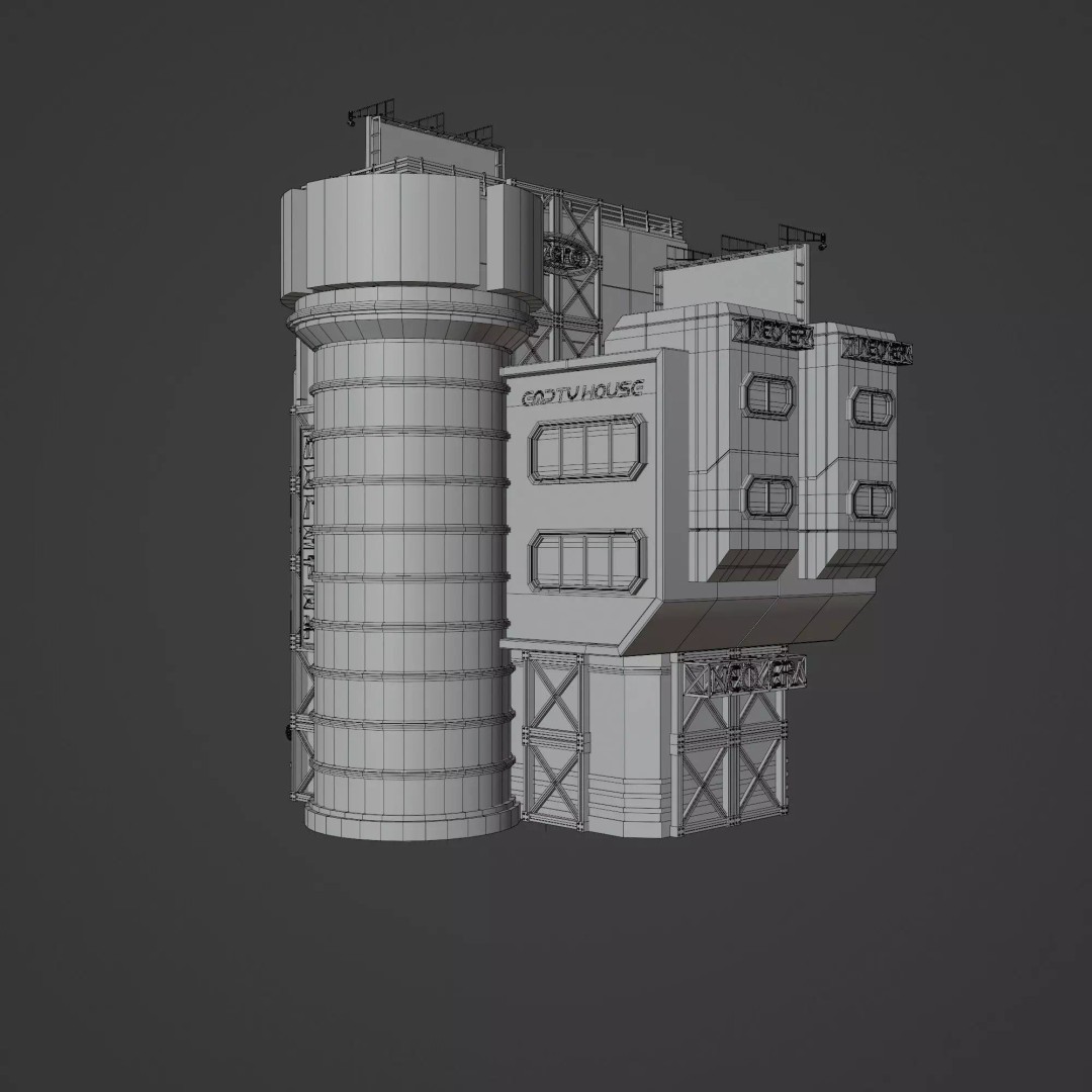 Futuristic Neon Building 3D Model – Low Poly Modular Design, FBX, Blender - View 13