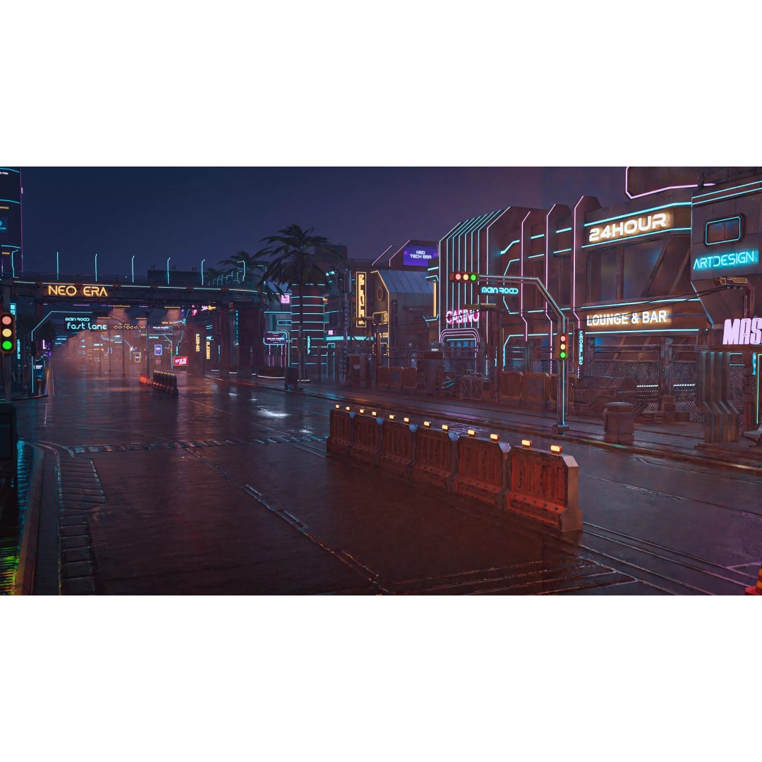 Futuristic Neon Building 3D Model – Low Poly Modular Design, FBX, Blender - View 15