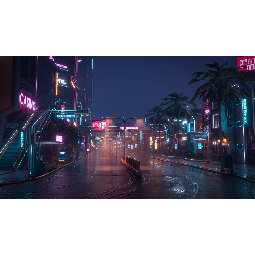 Futuristic Neon Building 3D Model – Low Poly Modular Design, FBX, Blender - View 16