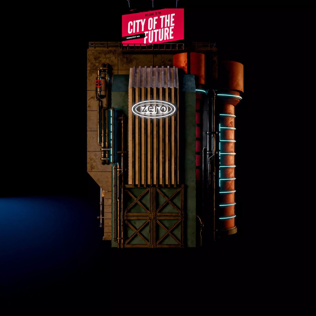 Futuristic Neon Building 3D Model – Low Poly Modular Design, FBX, Blender - View 4